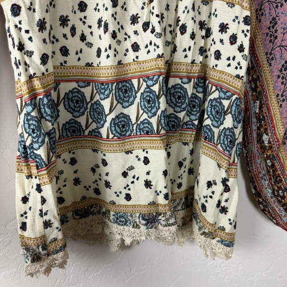Altard State Popover Blouse Shirt Top Boho Floral Printed Tassel Tie Patchwork‎ - Picture 5 of 10